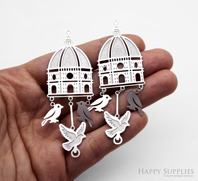 8pcs(1set) Corroded Stainless Steel Jewelry Charms, Cattedrale di Santa Maria Brass Charms, Etched Charms, Corroded Silver Jewelry Findings, Etched Pendants Jewelry Wholesale (SSB1157)