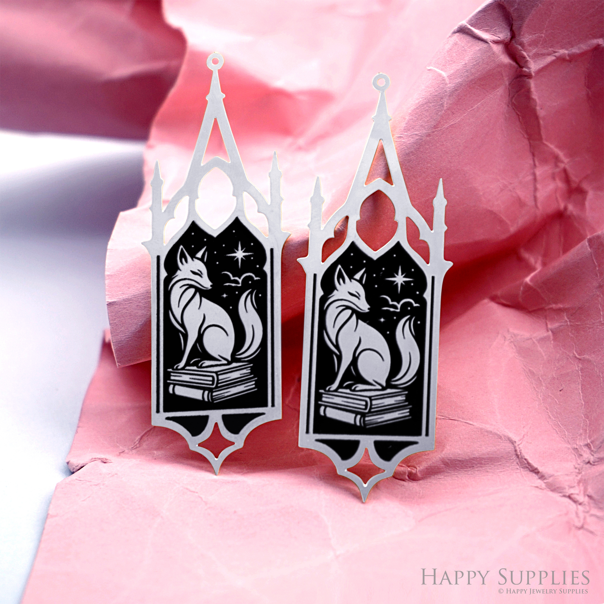 Making Jewelry Findings Raw Brass Bead Pendant Laser Cut Engraved Charm, Fox Stainless Steel Charms, Necklace Earrings (ERD516)