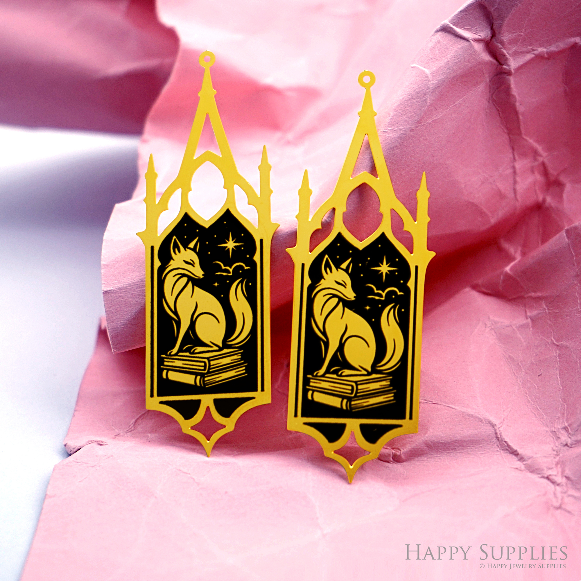 Making Jewelry Findings Raw Brass Bead Pendant Laser Cut Engraved Charm, Fox Stainless Steel Charms, Necklace Earrings (ERD516)