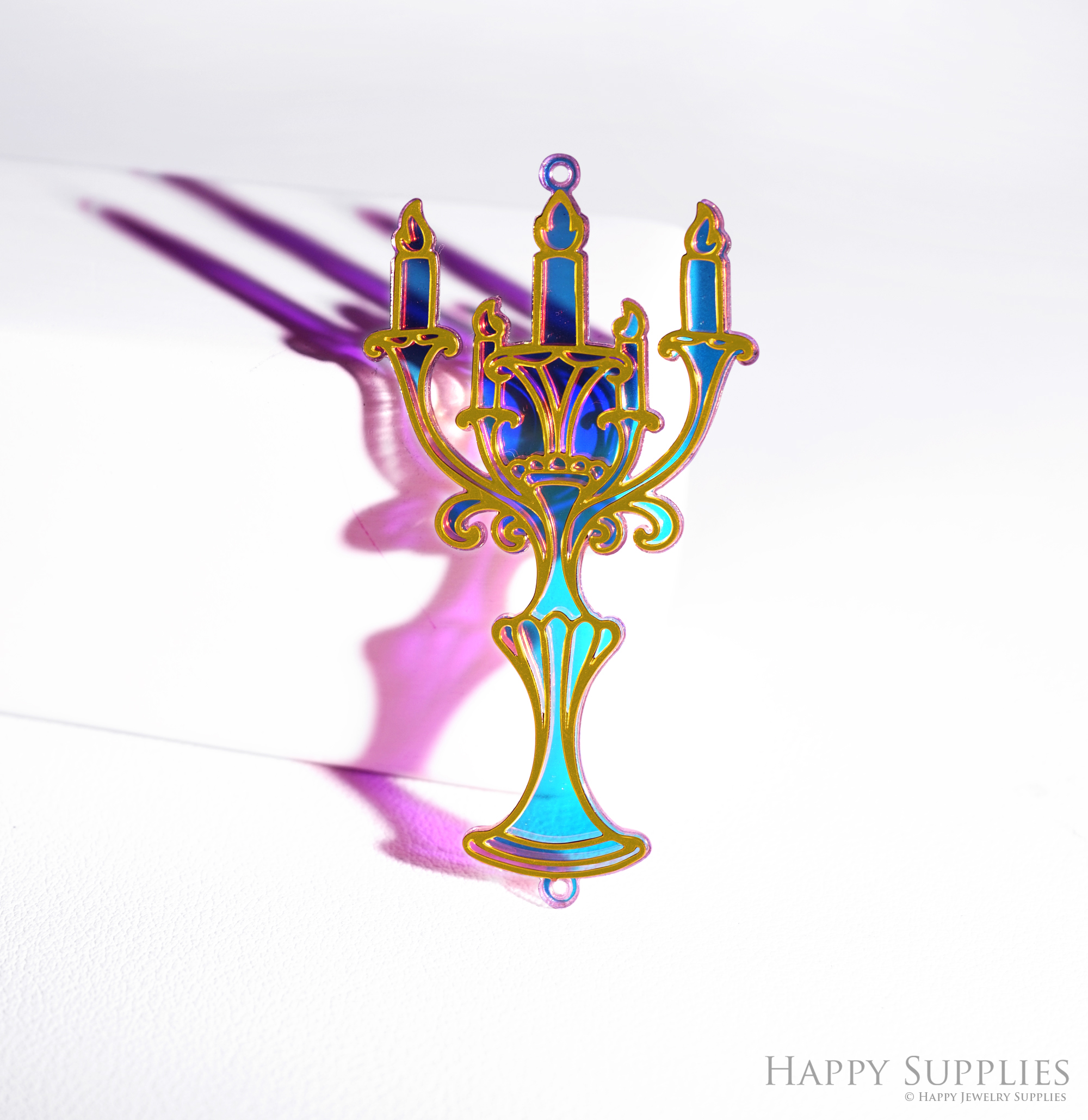 2pcs Rainbow Candle Charm, Brass Prism Charm, Iridescent Candle Pendant, Candle Connector, DIY Jewelry Making Supplie, Suncatcher (Q111)