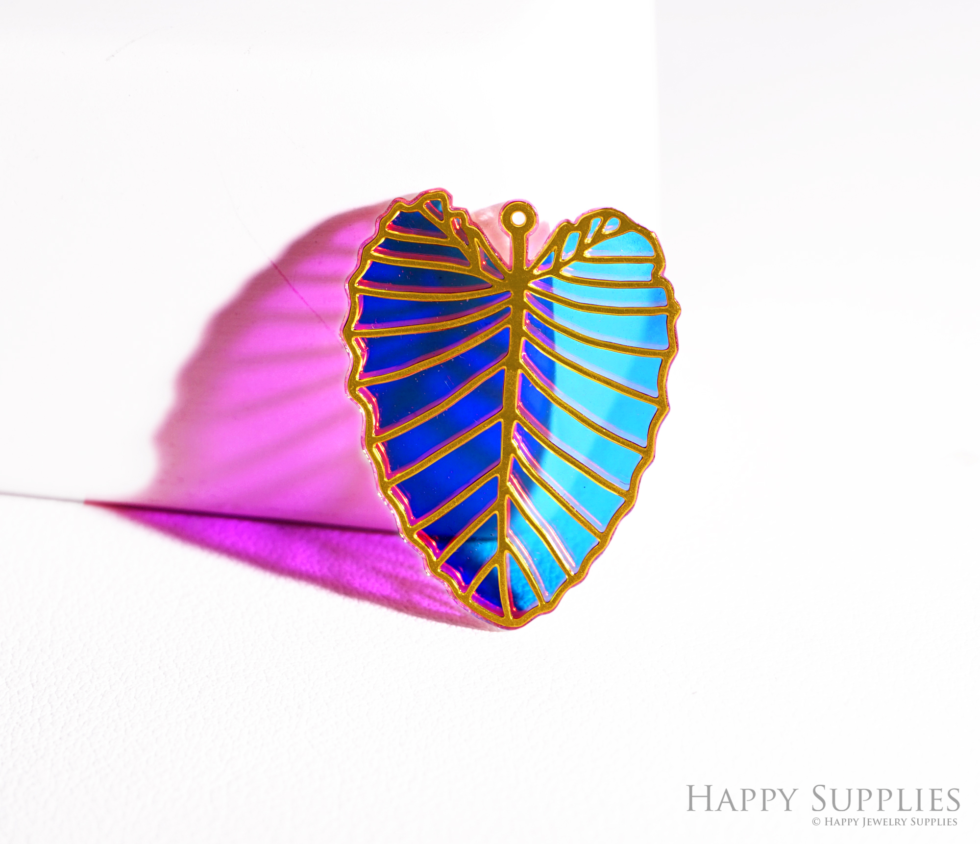 2pcs Rainbow Leaf Charm, Brass Prism Charm,Iridescent Leaf Pendant, Leaf Connector, DIY Jewelry Making Supplie, Leaf Sun Catcher (Q107)