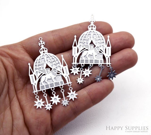 12pcs(1set) Corroded Stainless Steel Jewelry Charms, Basilica di San Marco Brass Charms, Etched Charms, Corroded Silver Jewelry Findings, Etched Pendants Jewelry Wholesale (SSB1160)