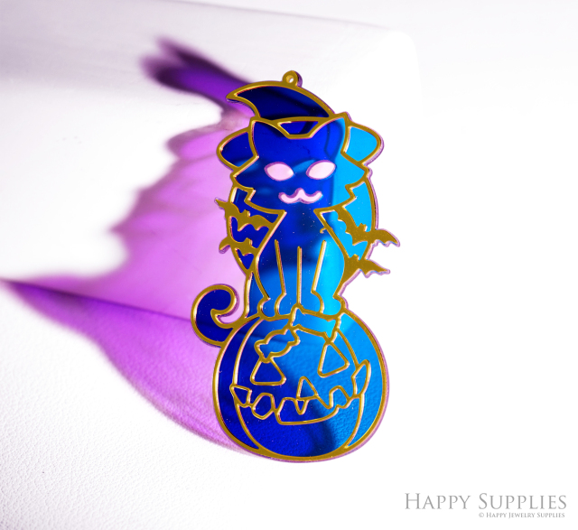 2pcs Rainbow Cat Charm, Brass Prism Charm, Iridescent Cat Pendant, Cat Connector, DIY Jewelry Making Supplie, Suncatcher (Q114)