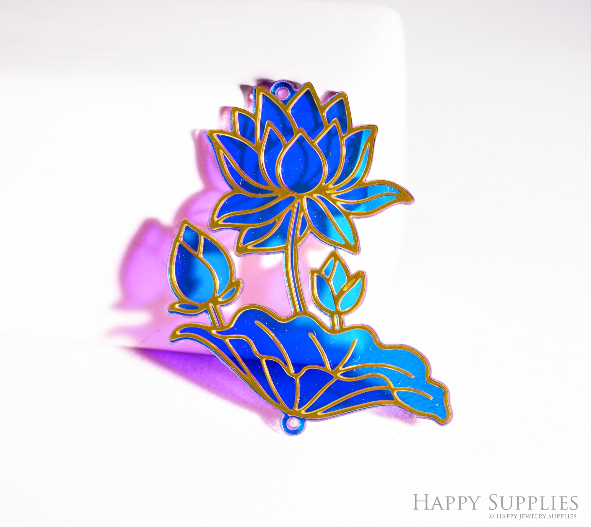 2pcs Rainbow Lotus Charm, Brass Prism Charm, Iridescent Flower Pendant, Lotus Connector, DIY Jewelry Making Supplie, Suncatcher (Q113)