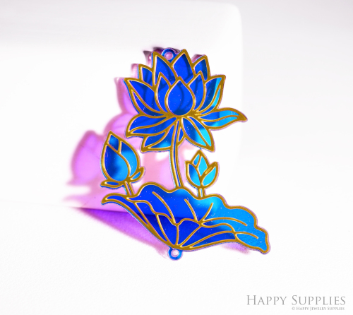 2pcs Rainbow Lotus Charm, Brass Prism Charm, Iridescent Flower Pendant, Lotus Connector, DIY Jewelry Making Supplie, Suncatcher (Q113)