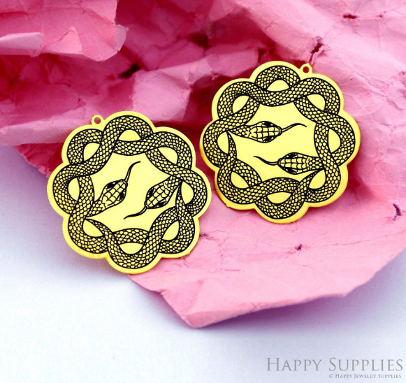 Making Jewelry Findings Raw Brass Bead Pendant Laser Cut Engraved Charm, Snake Stainless Steel Charms, Necklace Earrings (ERD350)