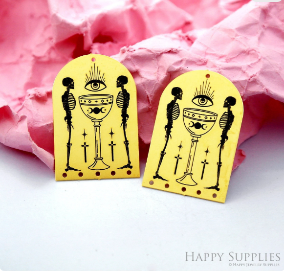 Making Jewelry Findings Raw Brass Bead Pendant Laser Cut Engraved Charm, Skull Stainless Steel Charms, Necklace Earrings (ERD354)
