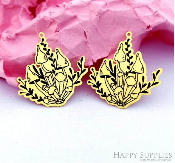 Making Jewelry Findings Raw Brass Bead Pendant Laser Cut Engraved Charm, Mushroom Stainless Steel Charms, Necklace Earrings (ERD356)