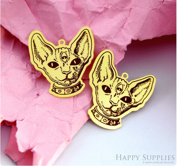 Making Jewelry Findings Raw Brass Bead Pendant Laser Cut Engraved Charm, Cat Stainless Steel Charms, Necklace Earrings (ERD357)