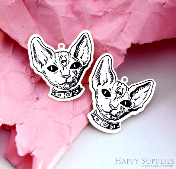 Making Jewelry Findings Raw Brass Bead Pendant Laser Cut Engraved Charm, Cat Stainless Steel Charms, Necklace Earrings (ERD357)