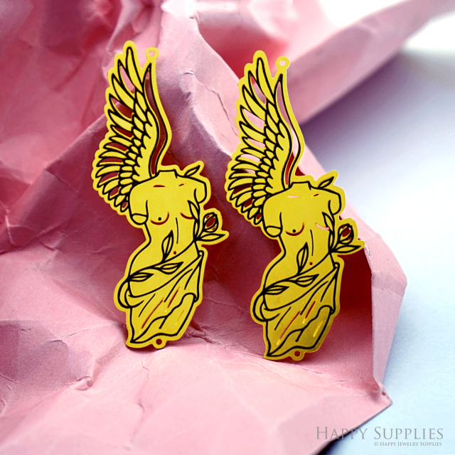 Making Jewelry Findings Raw Brass Bead Pendant Laser Cut Engraved Charm, Angel Stainless Steel Charms, Necklace Earrings (ERD518)