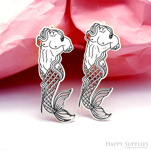 Making Jewelry Findings Raw Brass Bead Pendant Laser Cut Engraved Charm, Mermaid Stainless Steel Charms, Necklace Earrings (ERD520)