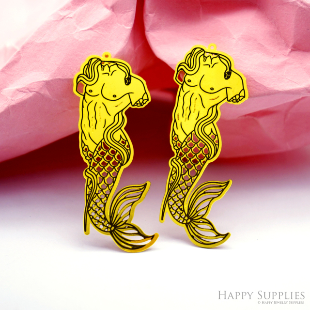 Making Jewelry Findings Raw Brass Bead Pendant Laser Cut Engraved Charm, Mermaid Stainless Steel Charms, Necklace Earrings (ERD520)