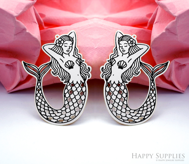 Making Jewelry Findings Raw Brass Bead Pendant Laser Cut Engraved Charm, Mermaid Stainless Steel Charms, Necklace Earrings (ERD525)