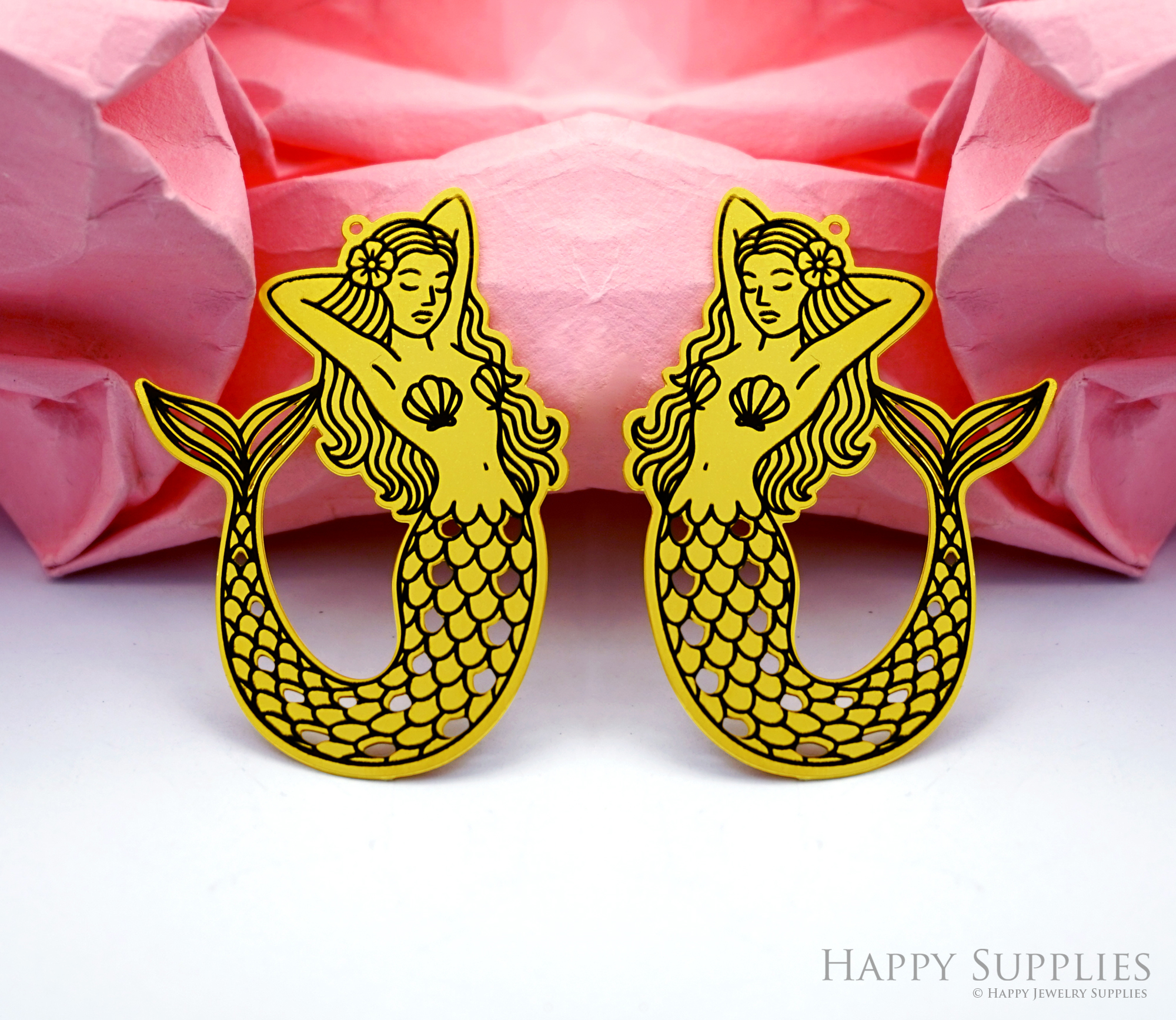 Making Jewelry Findings Raw Brass Bead Pendant Laser Cut Engraved Charm, Mermaid Stainless Steel Charms, Necklace Earrings (ERD525)