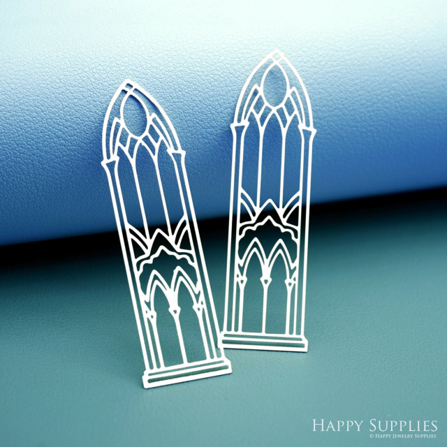 2pcs Stainless Steel Jewelry Charms, Raw Brass Charms, Gothic Cathedral Window Charms, Earrings Findings, Stainless Steel Silver Jewelry Pendants, Brass Jewelry Findings, Stainless Steel Pendants Jewelry Wholesale (D3048)