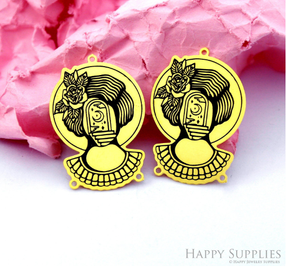 Making Jewelry Findings Raw Brass Bead Pendant Laser Cut Engraved Charm, Woman Stainless Steel Charms, Necklace Earrings (ERD362)