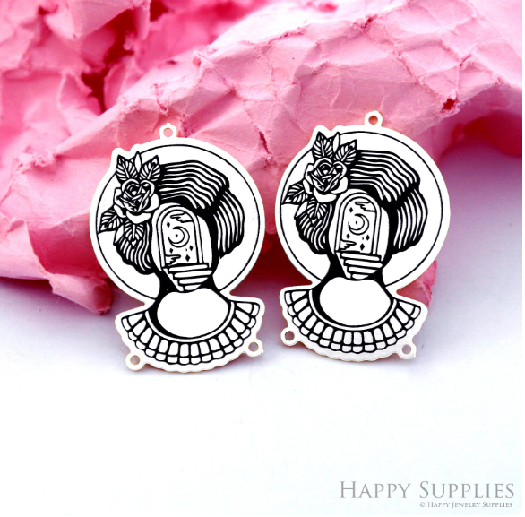 Making Jewelry Findings Raw Brass Bead Pendant Laser Cut Engraved Charm, Woman Stainless Steel Charms, Necklace Earrings (ERD362)