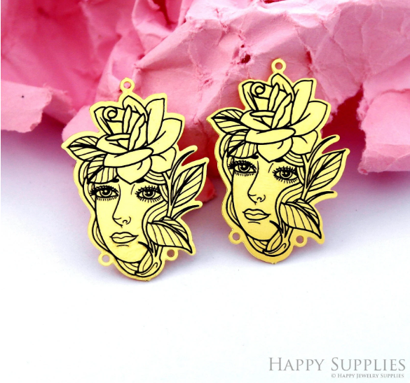 Making Jewelry Findings Raw Brass Bead Pendant Laser Cut Engraved Charm, Woman Stainless Steel Charms, Necklace Earrings (ERD363)