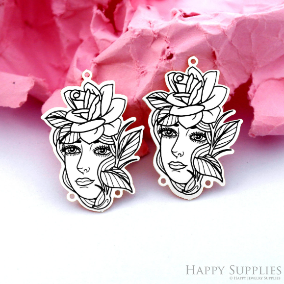 Making Jewelry Findings Raw Brass Bead Pendant Laser Cut Engraved Charm, Woman Stainless Steel Charms, Necklace Earrings (ERD363)