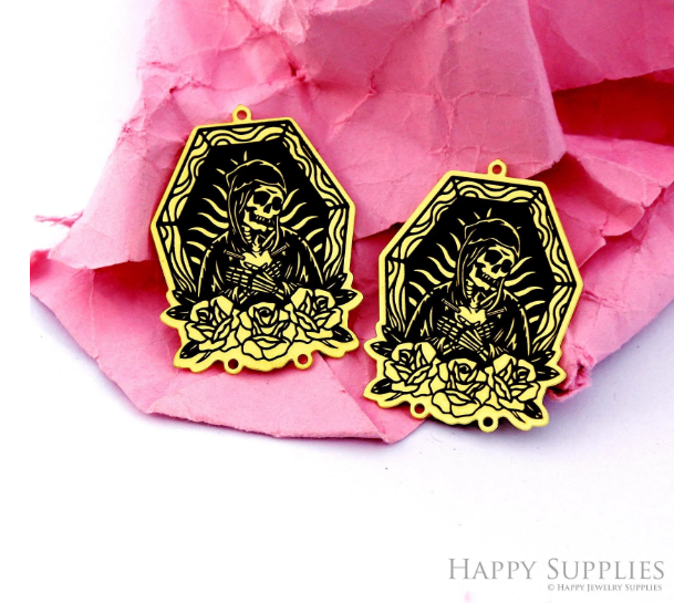 Making Jewelry Findings Raw Brass Bead Pendant Laser Cut Engraved Charm, Skull Stainless Steel Charms, Necklace Earrings (ERD364)