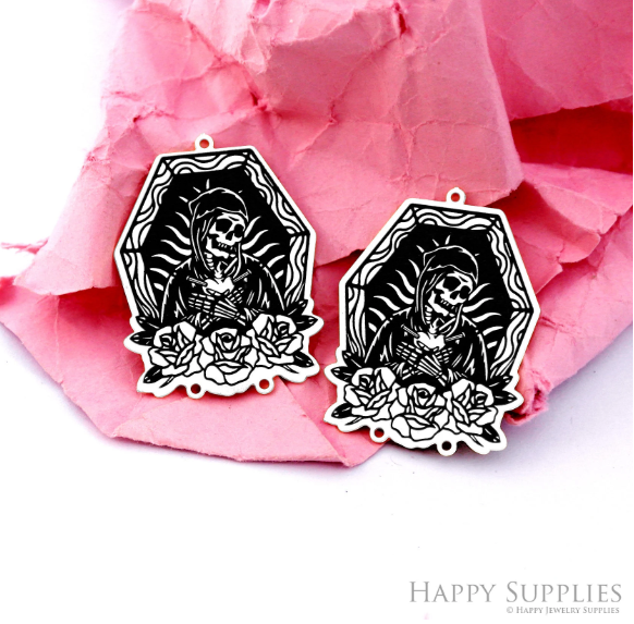 Making Jewelry Findings Raw Brass Bead Pendant Laser Cut Engraved Charm, Skull Stainless Steel Charms, Necklace Earrings (ERD364)