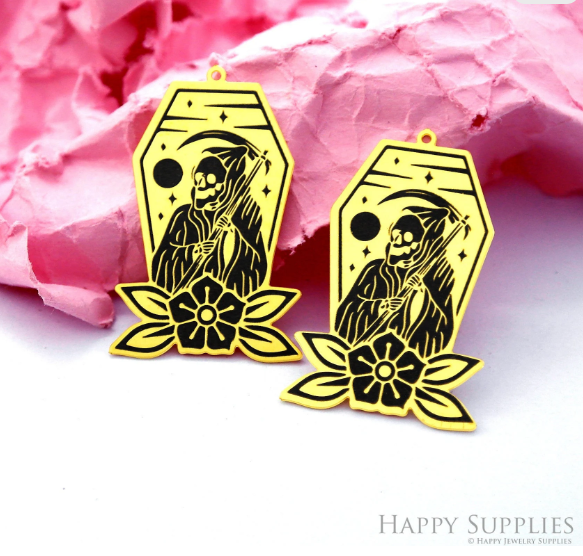 Making Jewelry Findings Raw Brass Bead Pendant Laser Cut Engraved Charm, Skull Stainless Steel Charms, Necklace Earrings (ERD365)