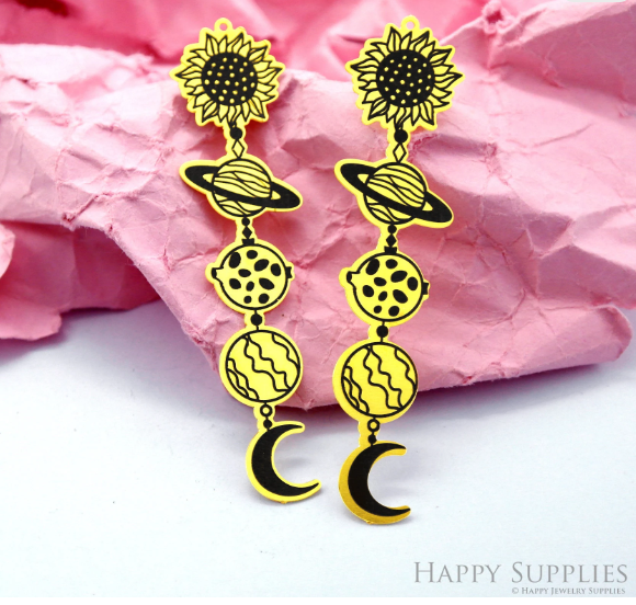 Making Jewelry Findings Raw Brass Bead Pendant Laser Cut Engraved Charm, Galaxy Stainless Steel Charms, Necklace Earrings (ERD367)