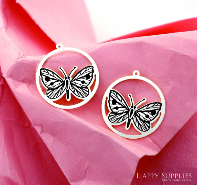 Making Jewelry Findings Raw Brass Bead Pendant Laser Cut Engraved Charm, Butterfly Stainless Steel Charms, Necklace Earrings (ERD526)