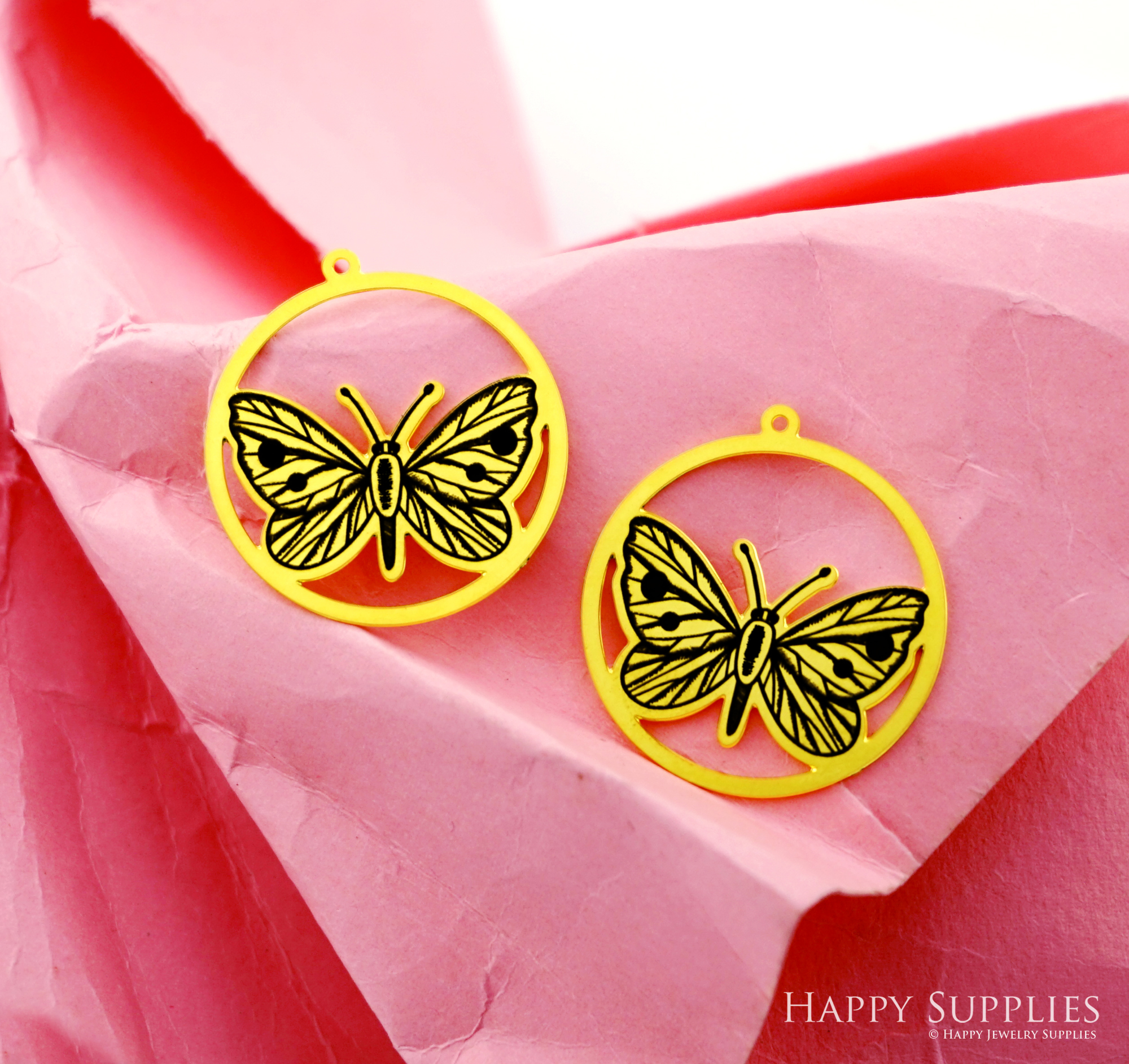 Making Jewelry Findings Raw Brass Bead Pendant Laser Cut Engraved Charm, Butterfly Stainless Steel Charms, Necklace Earrings (ERD526)