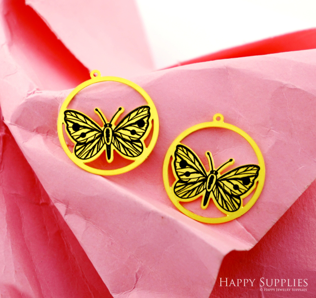 Making Jewelry Findings Raw Brass Bead Pendant Laser Cut Engraved Charm, Butterfly Stainless Steel Charms, Necklace Earrings (ERD526)