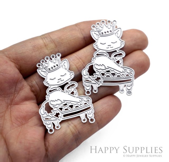 Corroded Stainless Steel Jewelry Charms, Cat Brass Charms, Earring Charms, Etched Silver Jewelry Pendants, Etched Brass Jewelry Findings, Jewelry Wholesale (SSB1164)