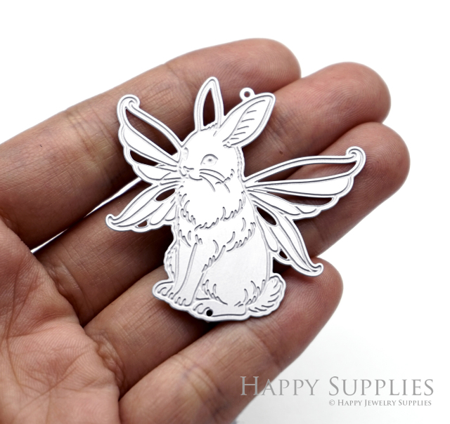 Corroded Stainless Steel Jewelry Charms, Rabbit Brass Charms, Earring Charms, Etched Silver Jewelry Pendants, Etched Brass Jewelry Findings, Jewelry Wholesale (SSB1166)