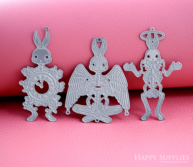 Corroded Stainless Steel Jewelry Charms, Rabbit Brass Charms, Earring Charms, Etched Silver Jewelry Pendants, Etched Brass Jewelry Findings, Jewelry Wholesale (SSB1167)