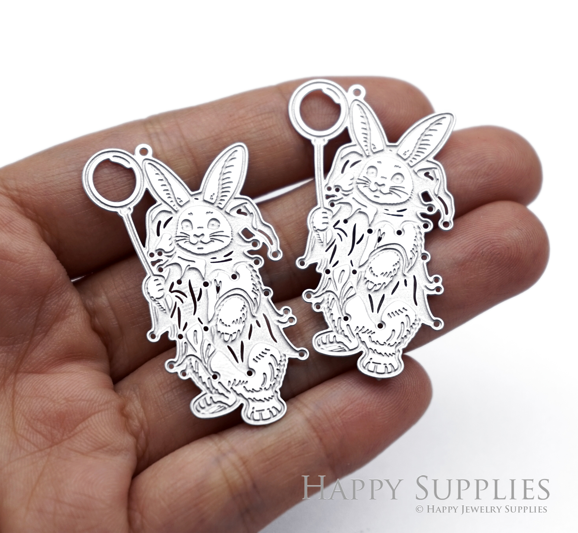 Corroded Stainless Steel Jewelry Charms, Rabbit Brass Charms, Earring Charms, Etched Silver Jewelry Pendants, Etched Brass Jewelry Findings, Jewelry Wholesale (SSB1168)