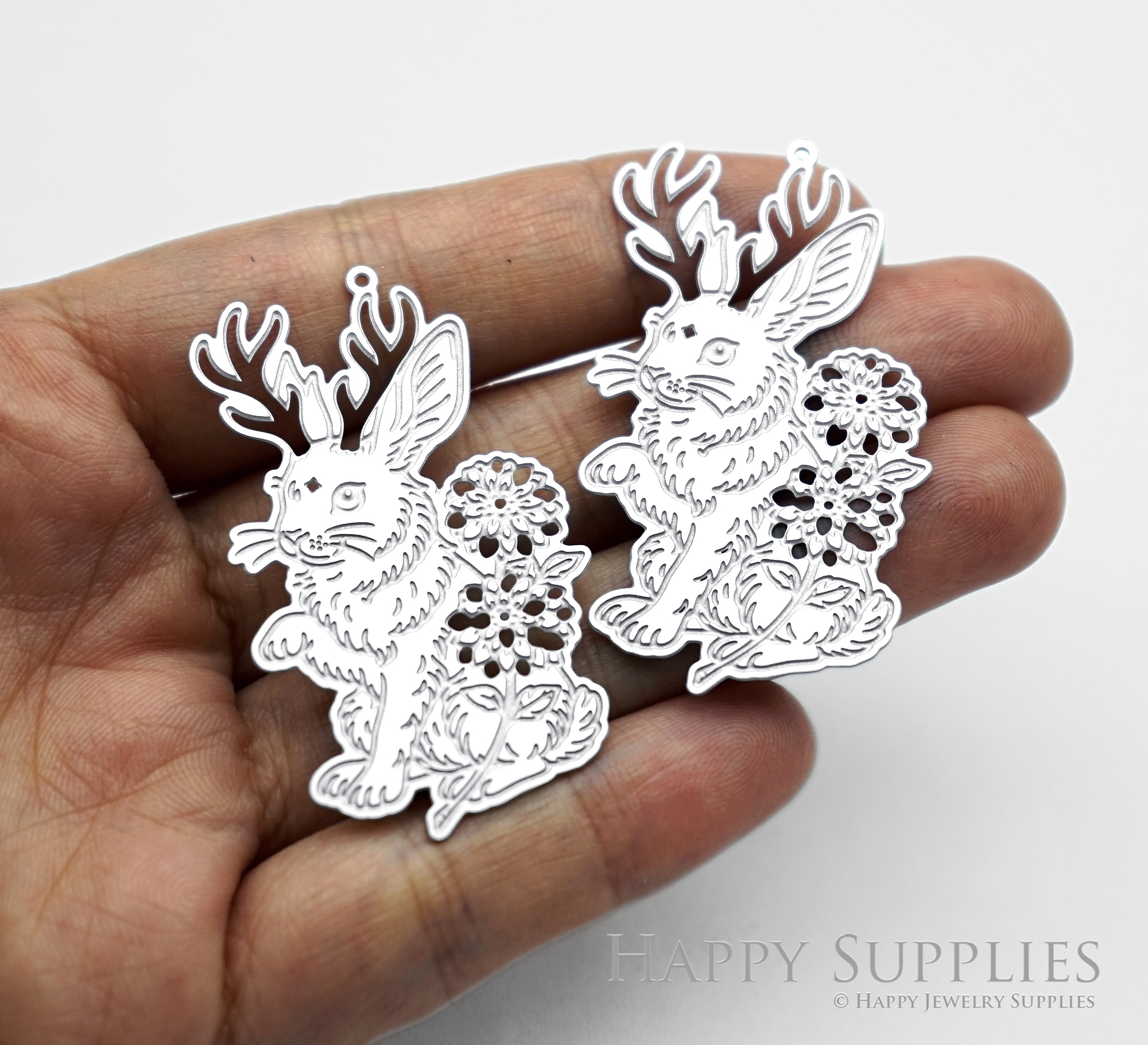 Corroded Stainless Steel Jewelry Charms, Rabbit Brass Charms, Earring Charms, Etched Silver Jewelry Pendants, Etched Brass Jewelry Findings, Jewelry Wholesale (SSB1169)
