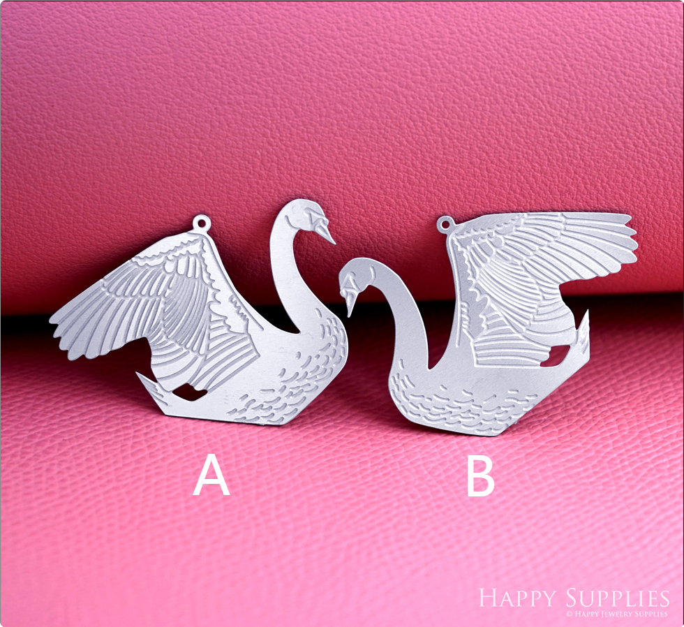 Corroded Stainless Steel Jewelry Charms, Swan Brass Charms, Earring Charms, Etched Silver Jewelry Pendants, Etched Brass Jewelry Findings, Jewelry Wholesale (SSB1175)