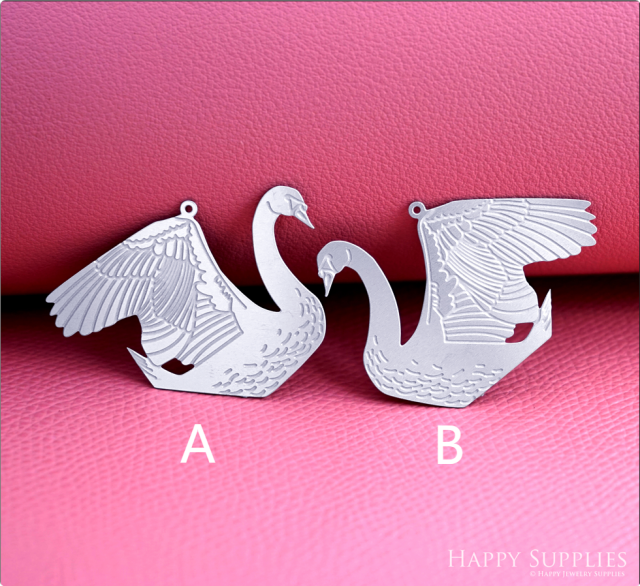 Corroded Stainless Steel Jewelry Charms, Swan Brass Charms, Earring Charms, Etched Silver Jewelry Pendants, Etched Brass Jewelry Findings, Jewelry Wholesale (SSB1175)