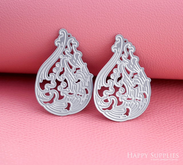 Corroded Stainless Steel Jewelry Charms, Wave Brass Charms, Earring Charms, Etched Silver Jewelry Pendants, Etched Brass Jewelry Findings, Jewelry Wholesale (SSB1173)