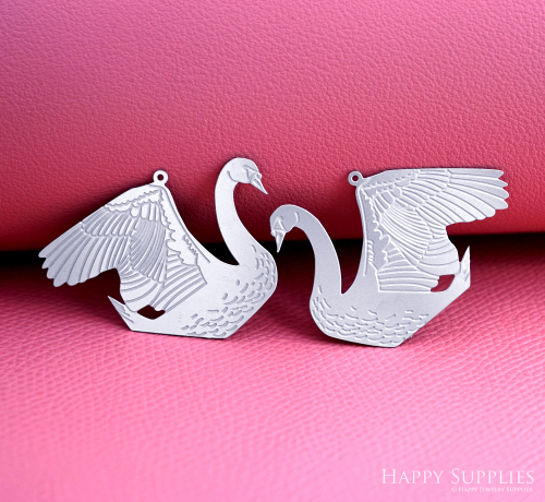 Corroded Stainless Steel Jewelry Charms, Swan Brass Charms, Earring Charms, Etched Silver Jewelry Pendants, Etched Brass Jewelry Findings, Jewelry Wholesale (SSB1175)