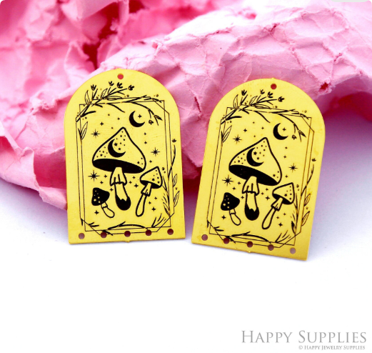 Making Jewelry Findings Raw Brass Bead Pendant Laser Cut Engraved Charm, Mushroom Stainless Steel Charms, Necklace Earrings (ERD368)