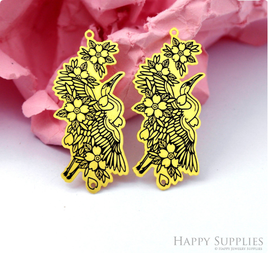 Making Jewelry Findings Raw Brass Bead Pendant Laser Cut Engraved Charm, Bird Stainless Steel Charms, Necklace Earrings (ERD369)