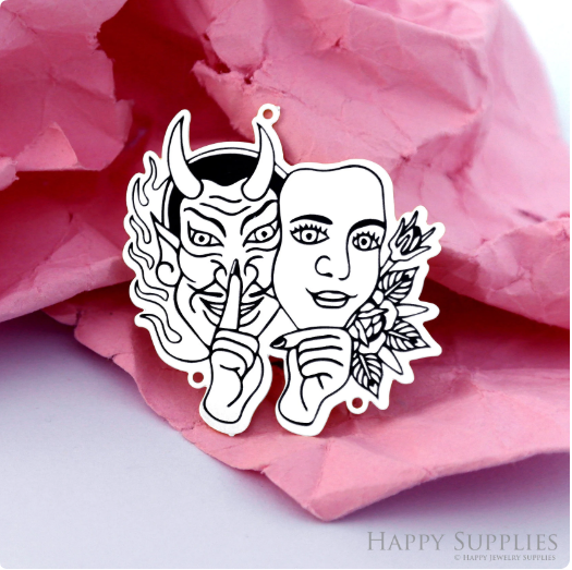 Making Jewelry Findings Raw Brass Bead Pendant Laser Cut Engraved Charm, Devil Mask Stainless Steel Charms, Necklace Earrings (ERD371)