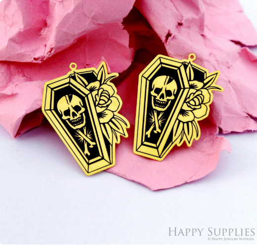 Making Jewelry Findings Raw Brass Bead Pendant Laser Cut Engraved Charm, Coffin Stainless Steel Charms, Necklace Earrings (ERD372)