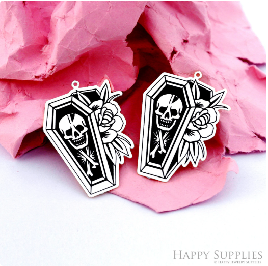 Making Jewelry Findings Raw Brass Bead Pendant Laser Cut Engraved Charm, Coffin Stainless Steel Charms, Necklace Earrings (ERD372)