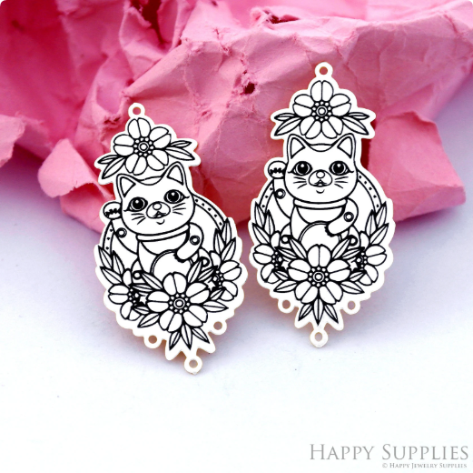 Making Jewelry Findings Raw Brass Bead Pendant Laser Cut Engraved Charm, Cat Stainless Steel Charms, Necklace Earrings (ERD373)