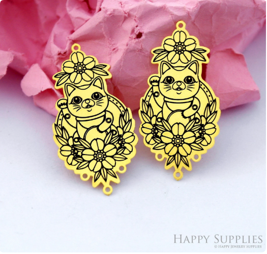 Making Jewelry Findings Raw Brass Bead Pendant Laser Cut Engraved Charm, Cat Stainless Steel Charms, Necklace Earrings (ERD373)