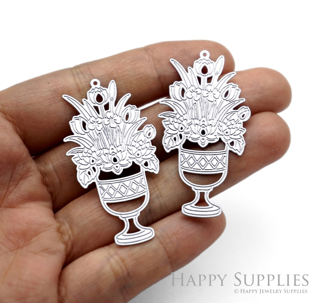 Corroded Stainless Steel Jewelry Charms, Flower Brass Charms, Earring Charms, Etched Silver Jewelry Pendants, Etched Brass Jewelry Findings, Jewelry Wholesale (SSB1176)