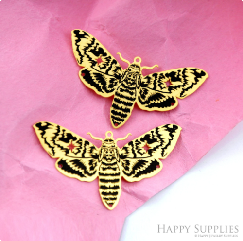 Making Jewelry Findings Raw Brass Bead Pendant Laser Cut Engraved Charm, Moth Stainless Steel Charms, Necklace Earrings (ERD421)