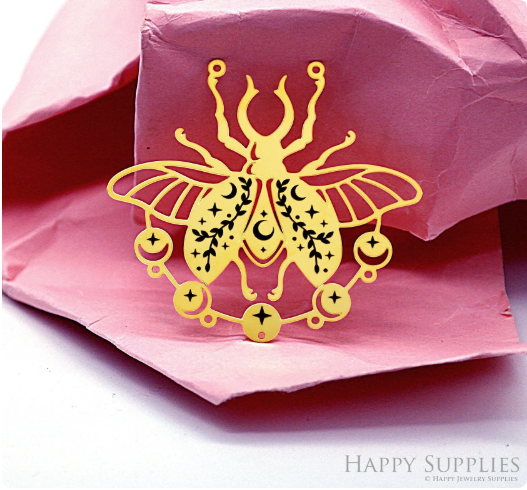 Making Jewelry Findings Raw Brass Bead Pendant Laser Cut Engraved Charm, Moth Stainless Steel Charms, Necklace Earrings (ERD436)